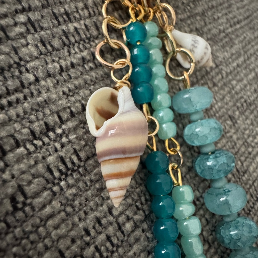 Aqua Seashell Ocean Bag Charm Keychain with Real Shells - Picture 2 of 3